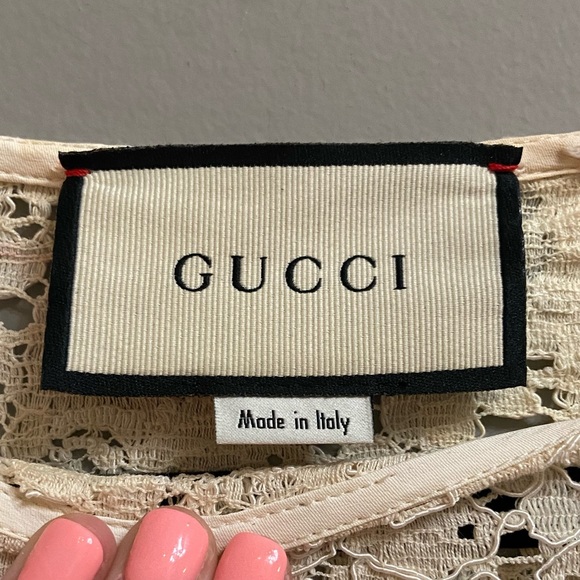 Gucci GG Floral Lace Logo Stripe Dress, Size XL - Picture 11 of 16